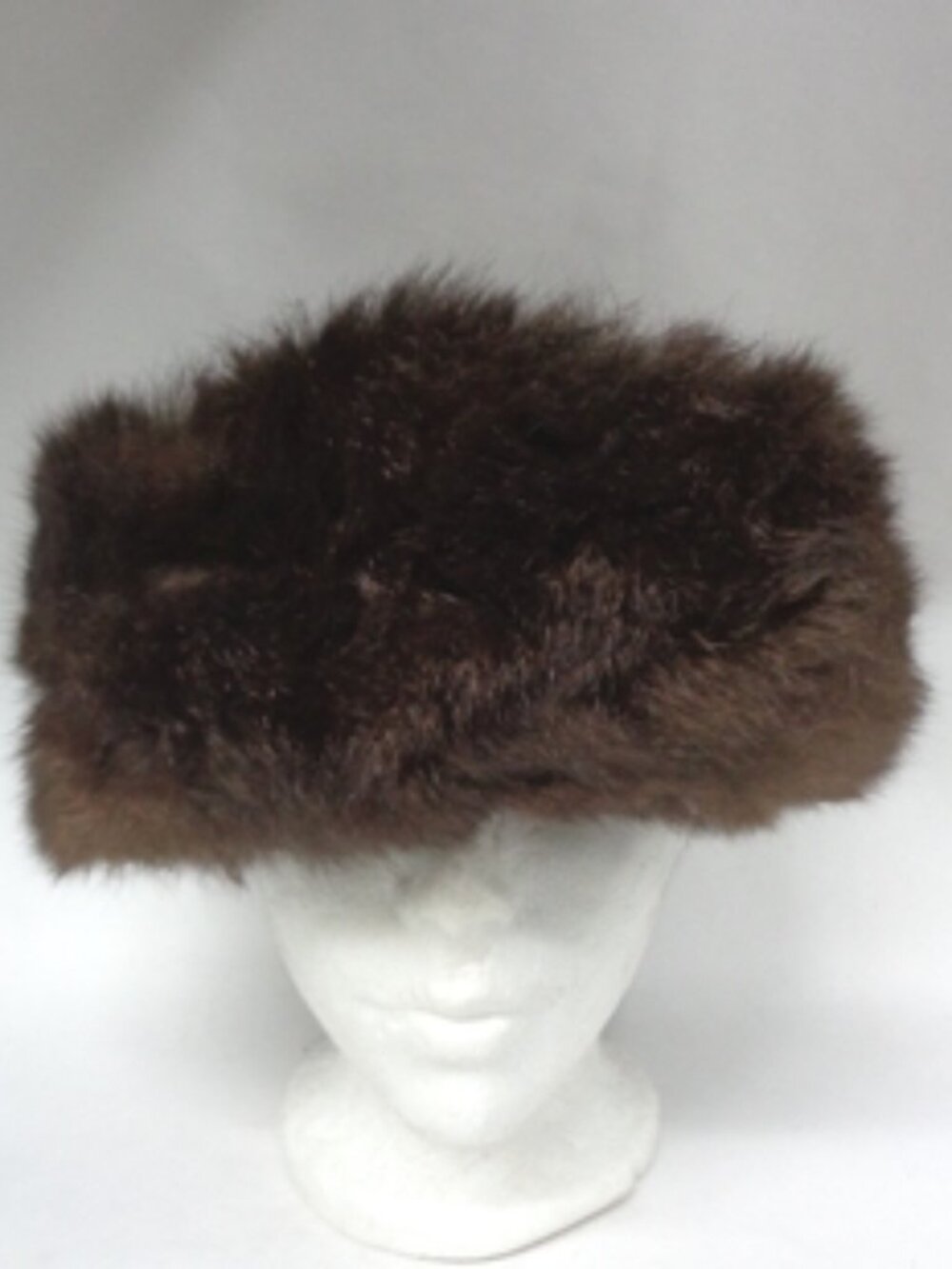 MINT BROWN OPOSSUM FUR & FABRIC HAT CAP WOMEN WOMAN SIZE 22.5"
